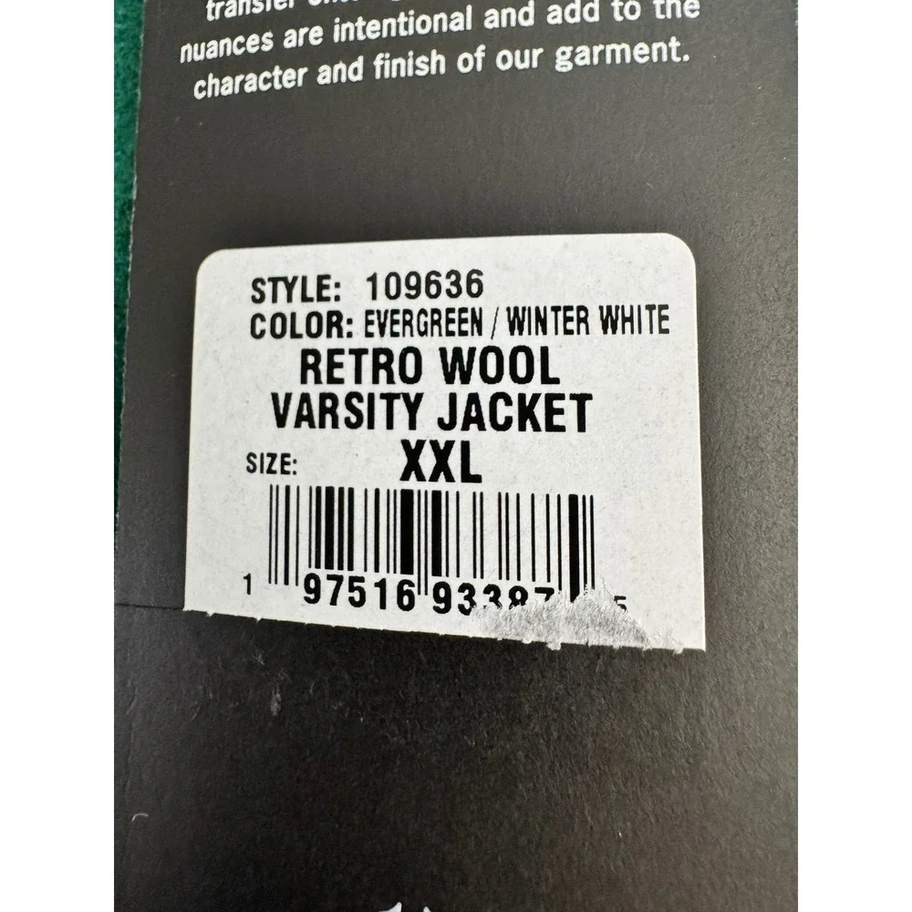 True Religion Retro Wool Varsity Jacket‎ Evergreen Winter White XXL 109636 NEW